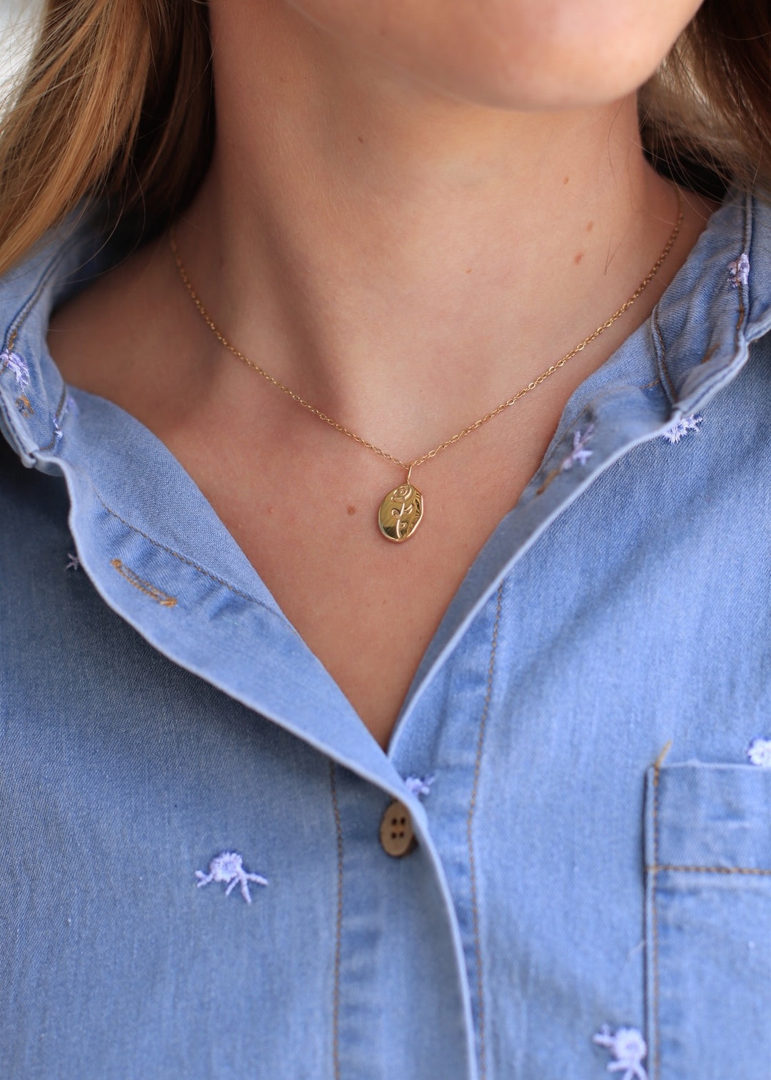 Chrishell 18K Gold Non-Tarnish Rose Coin Necklace