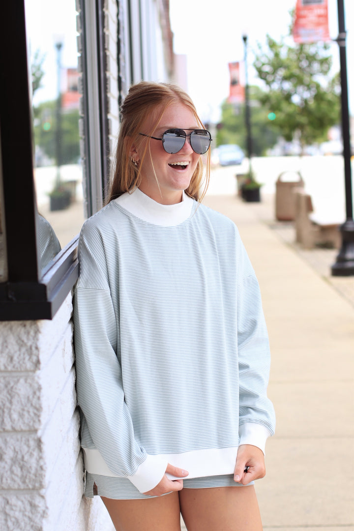 The Sage Cream Stripe Mock Top