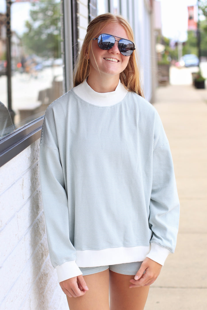 The Sage Cream Stripe Mock Top