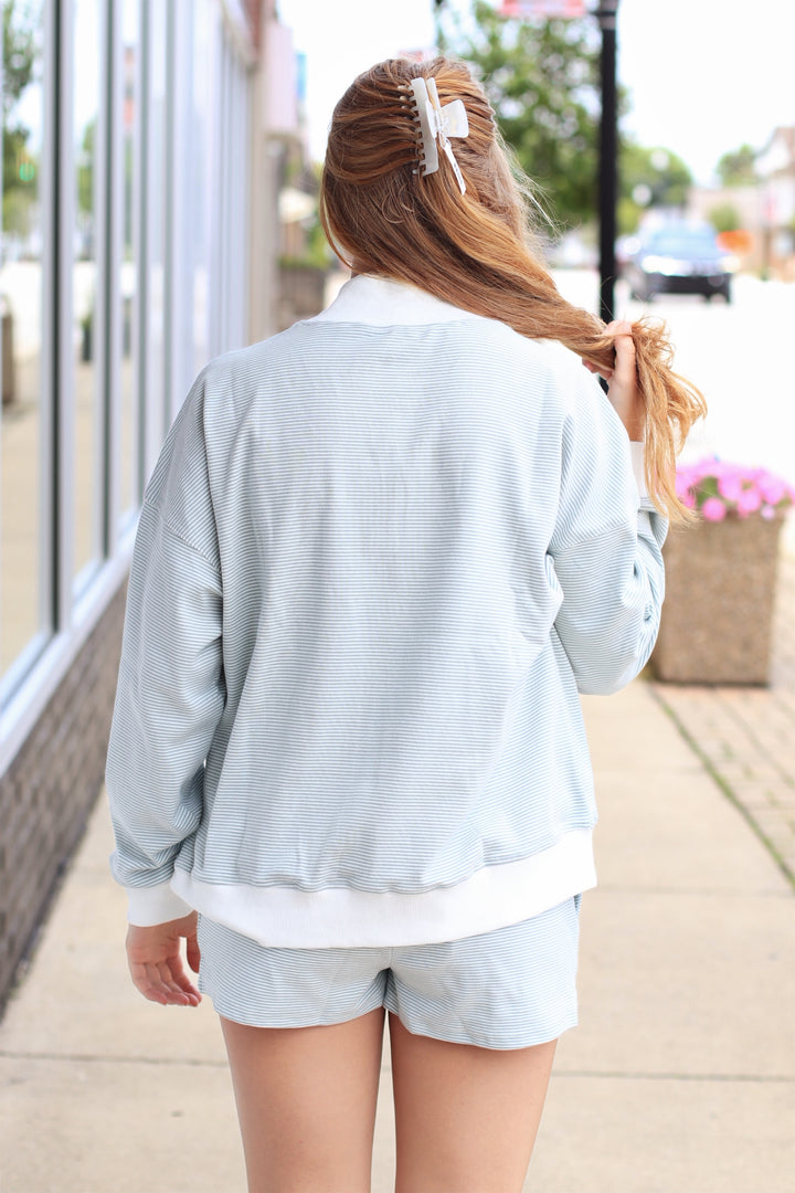 The Sage Cream Stripe Shorts