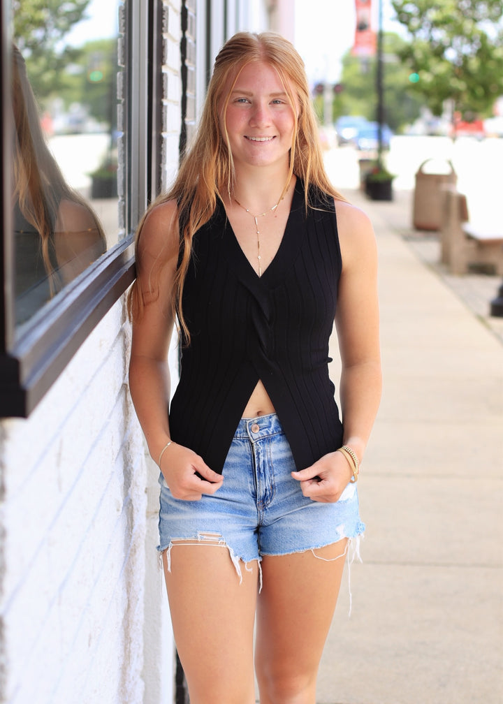 The Monroe Sweater Tank in Black