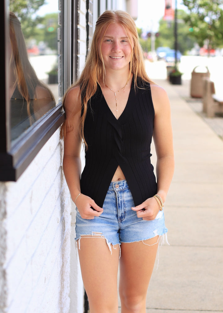 The Monroe Sweater Tank in Black