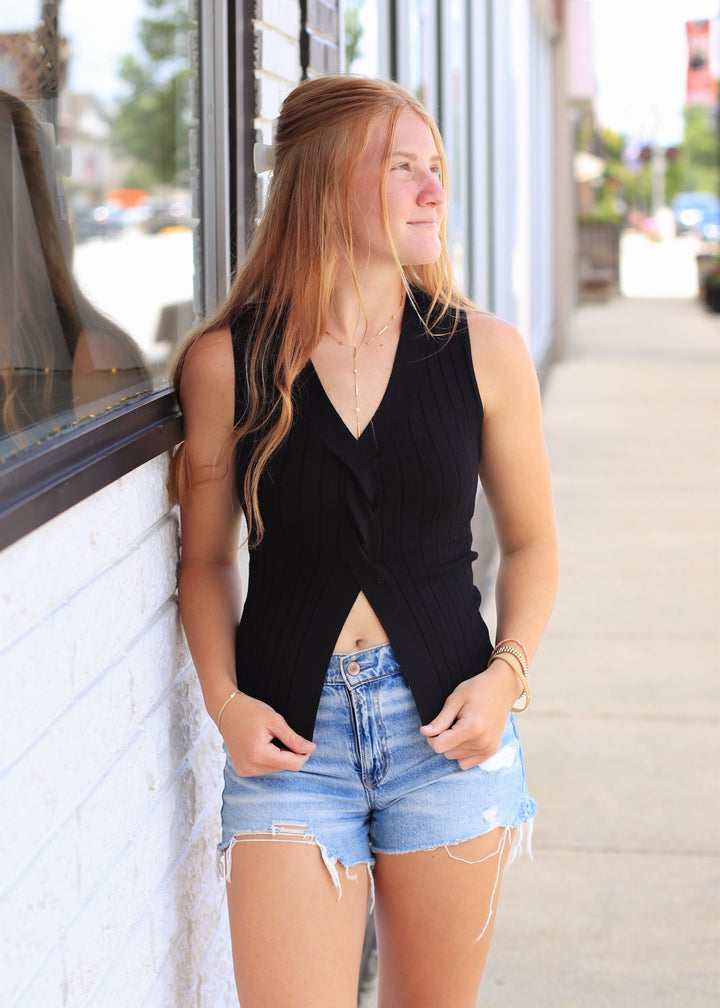 The Monroe Sweater Tank in Black