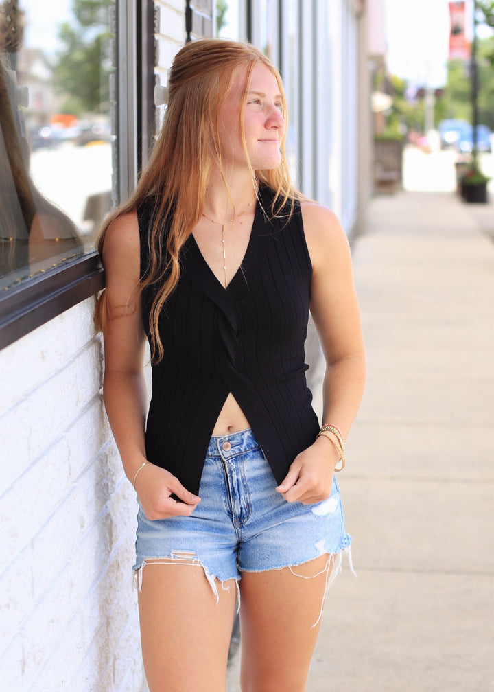 The Monroe Sweater Tank in Black