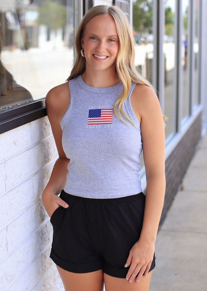 American Flag 4th of July Racer Tank in Navy