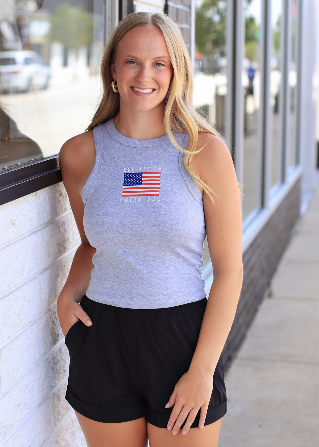 American Flag 4th of July Racer Tank in Navy