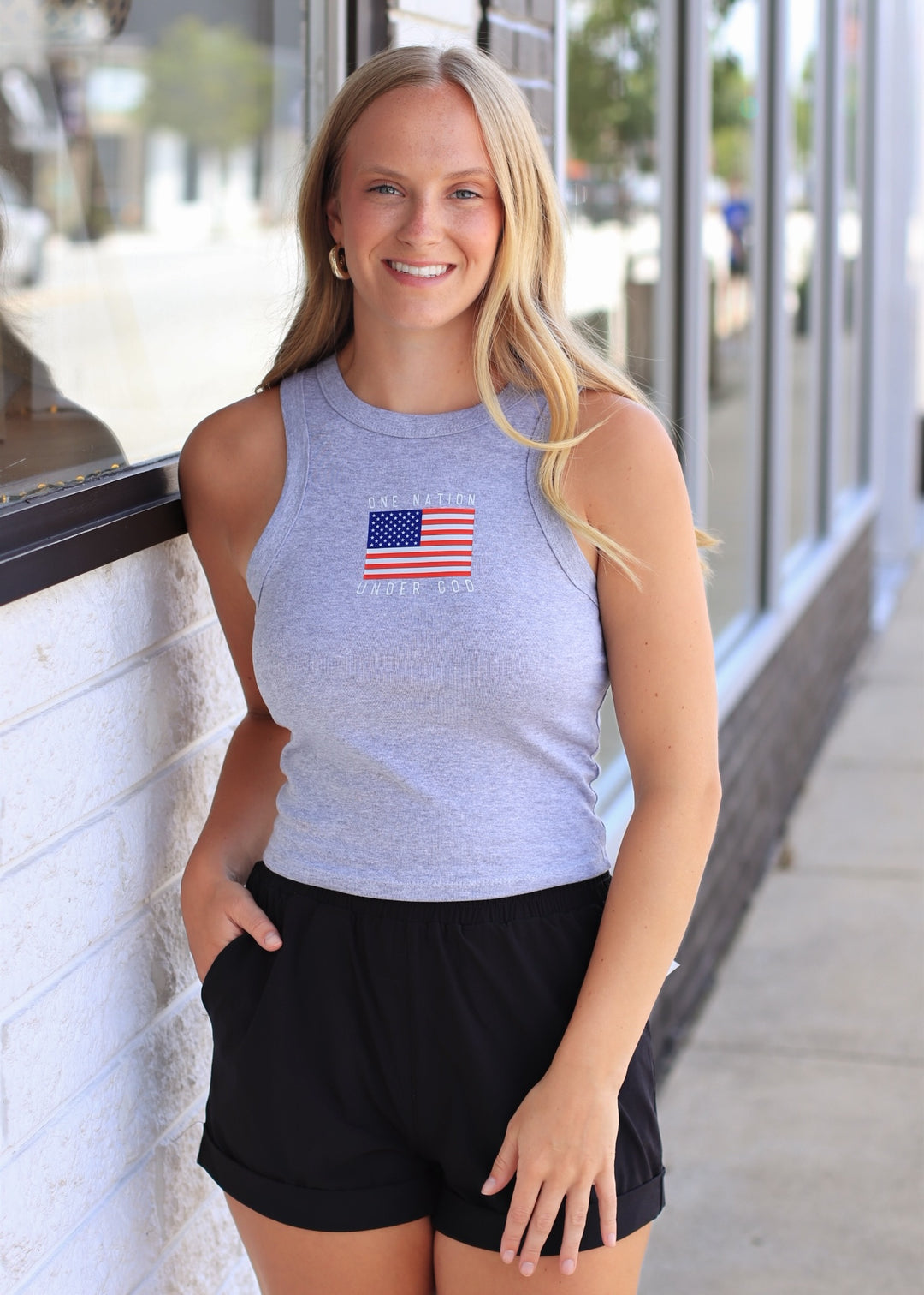 American Flag 4th of July Racer Tank in Navy