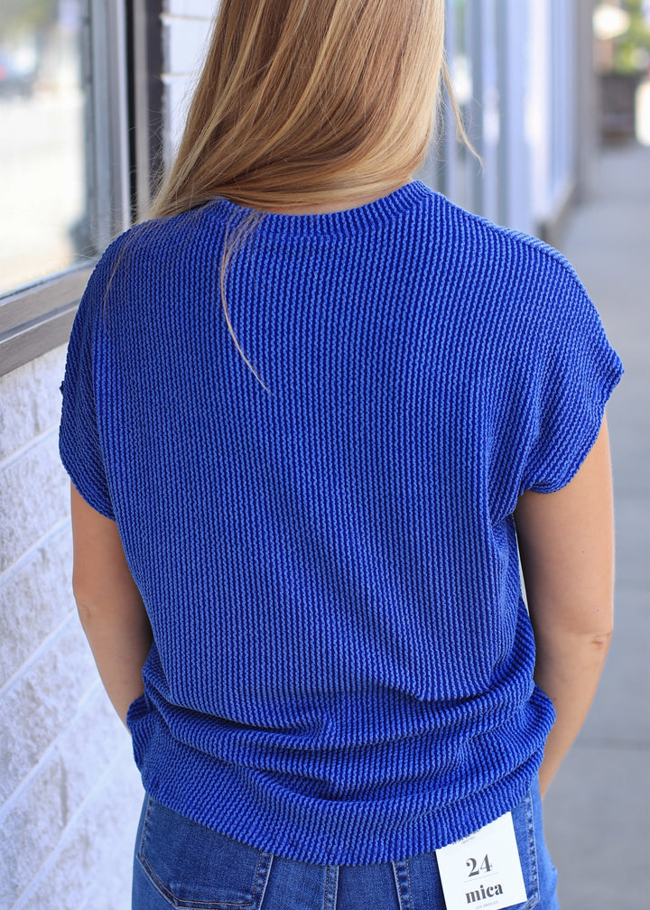 Solid Ribbed Top With Pockets in Royal