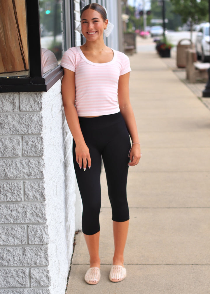 Icy Pink Striped Scoop Neck Top