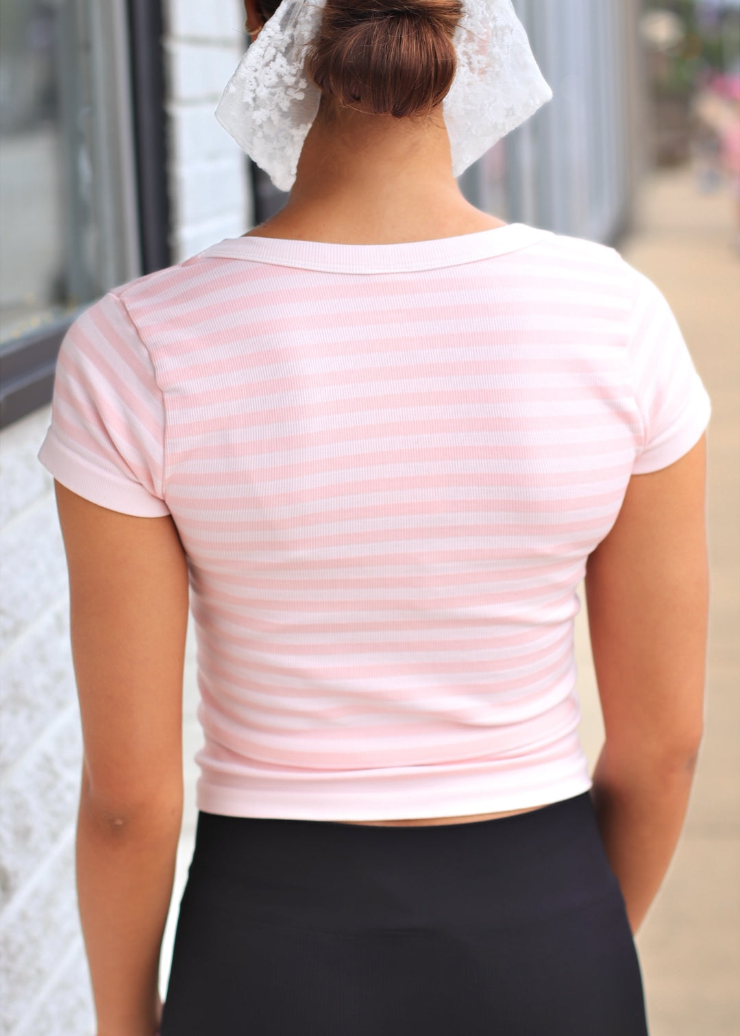Icy Pink Striped Scoop Neck Top