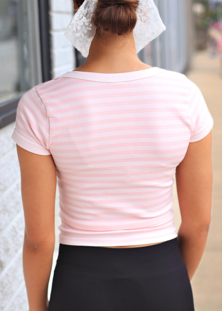 Icy Pink Striped Scoop Neck Top