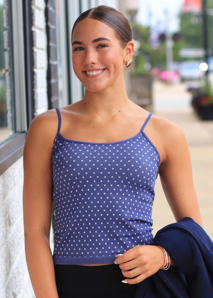 Polka Dot Strap Cami in Crown Blue