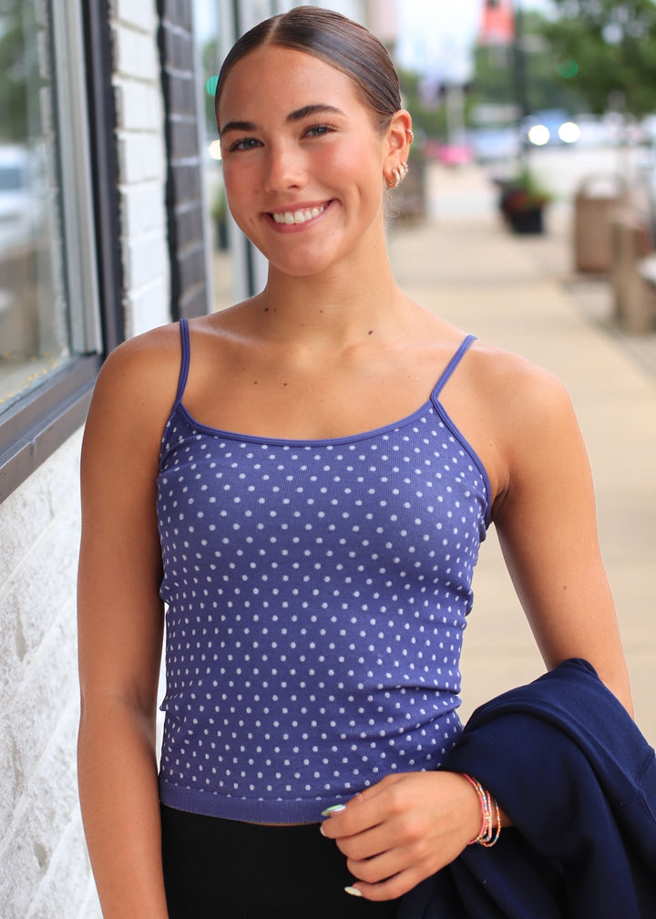 Polka Dot Strap Cami in Crown Blue