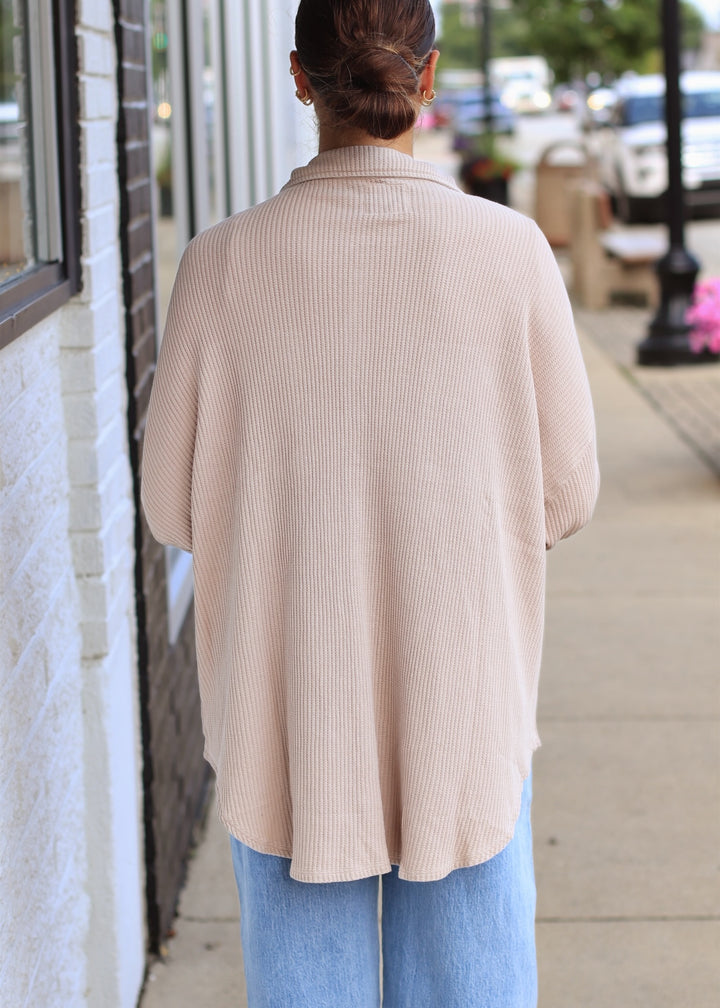 Mineral Wash Waffle Knit Button-Up Shacket