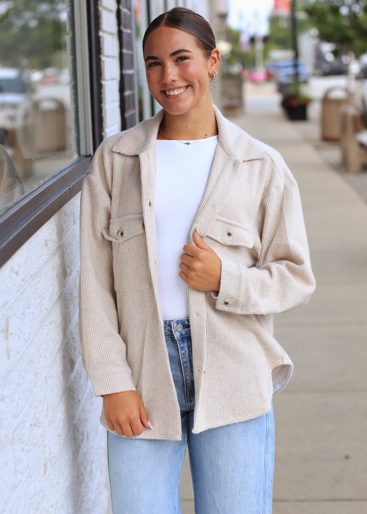 RESTOCK Fall Season Two Tone Shacket in Oatmeal
