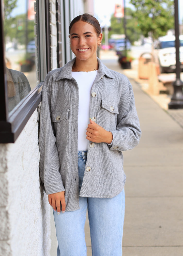 RESTOCK Fall Season Two Tone Shacket in Heather Grey