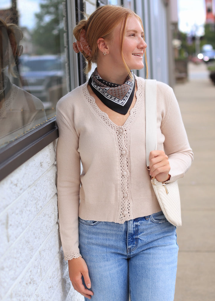 Lace Trimmed Button Front Cardigan