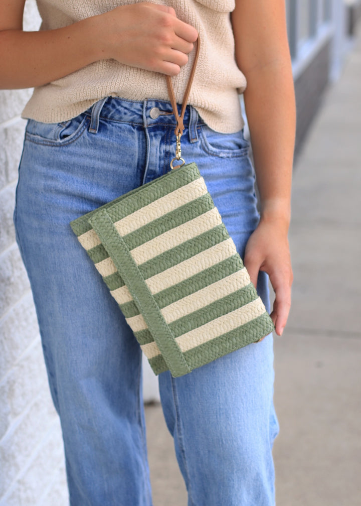 Two Tone Striped Straw Clutch Bag