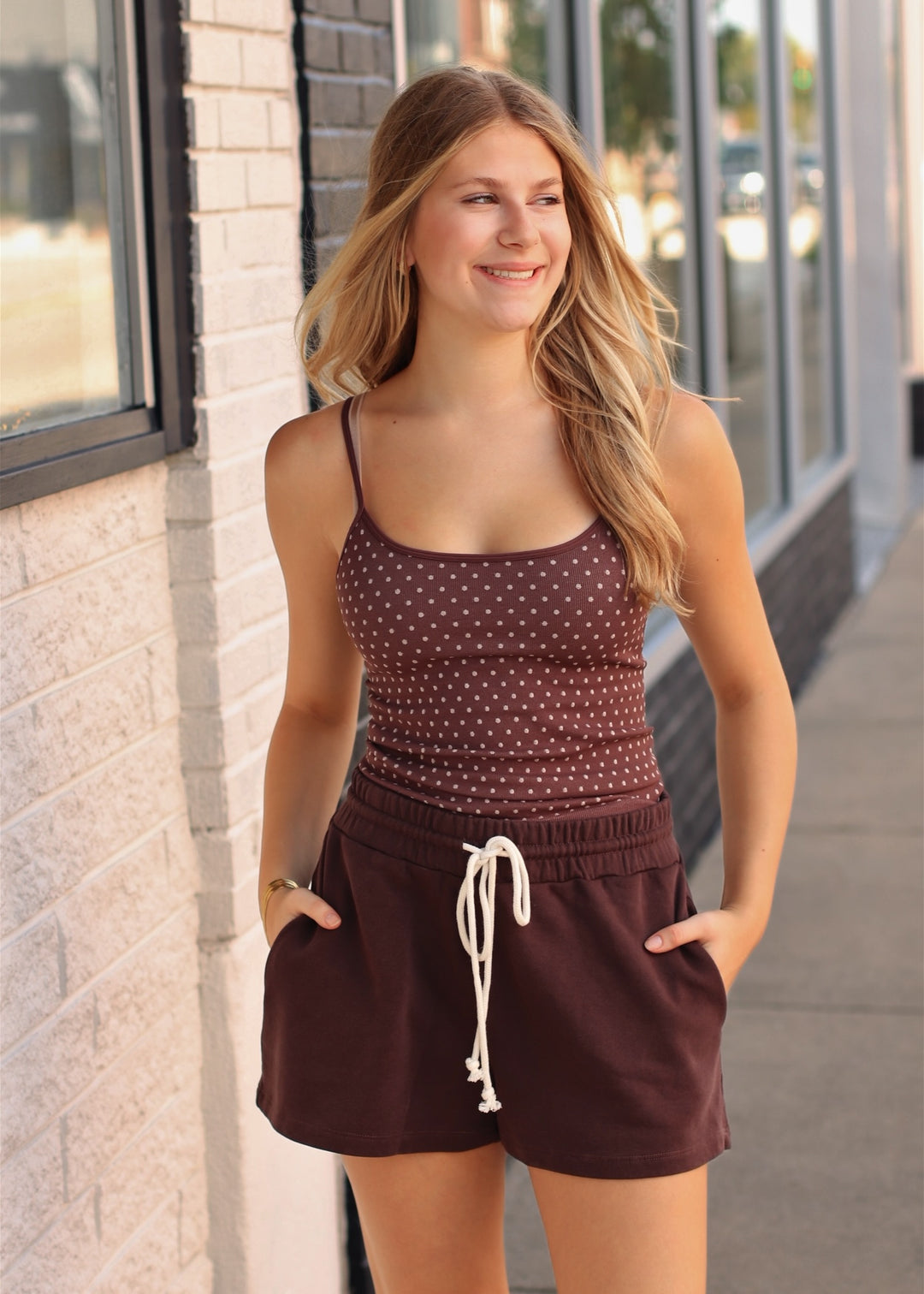 Polka Dot Strap Cami in French Roast