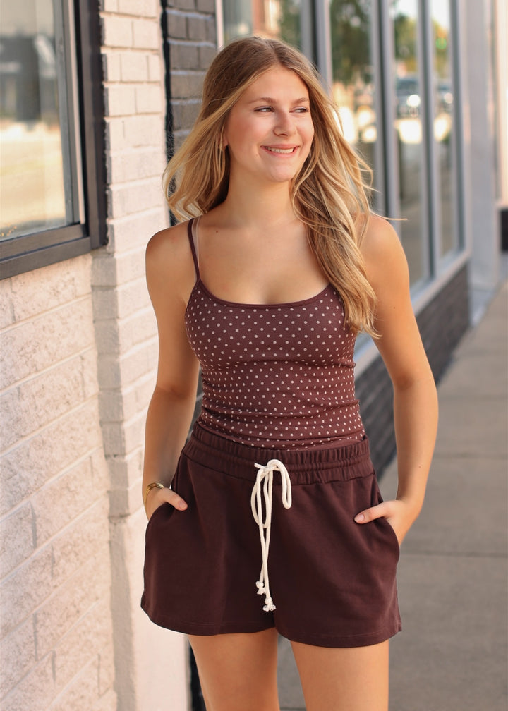 Polka Dot Strap Cami in French Roast