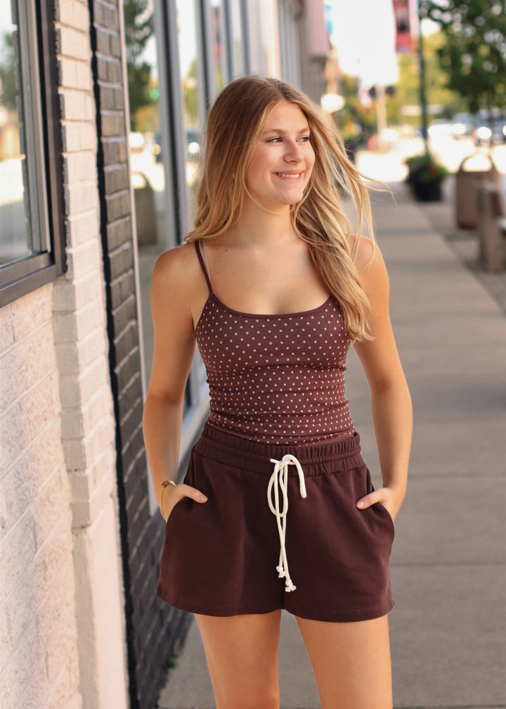 Polka Dot Strap Cami in French Roast