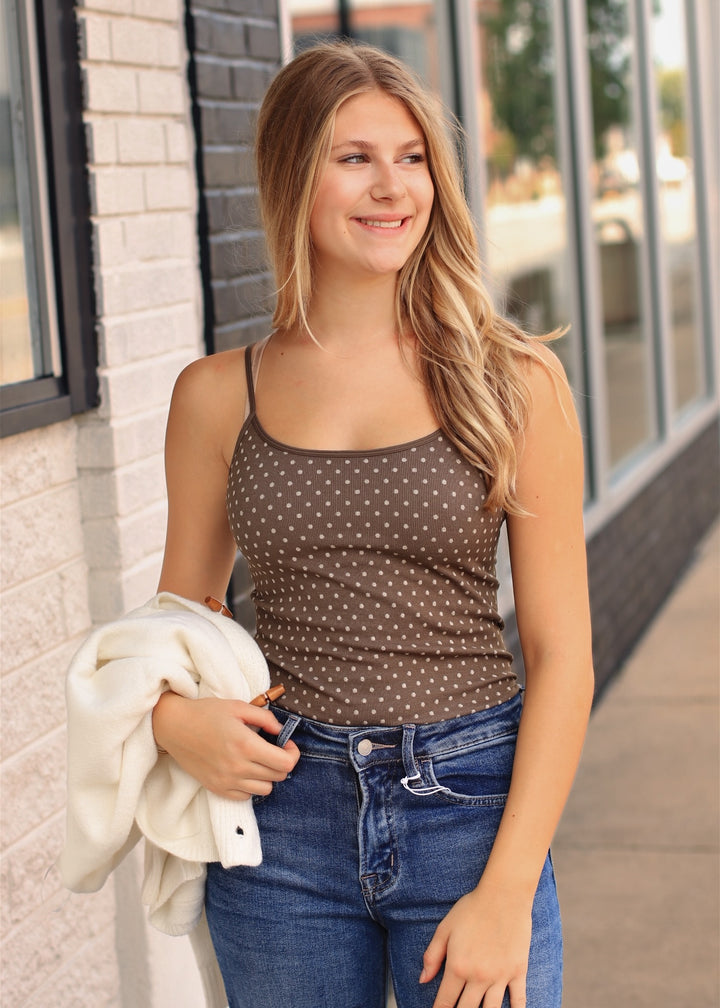 Polka Dot Strap Cami in Earth Olive