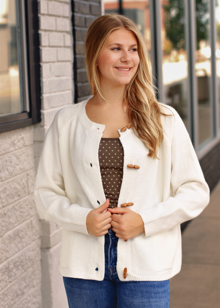 The Tatum Wood Button-Up Cardigan