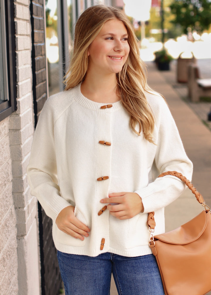 The Tatum Wood Button-Up Cardigan