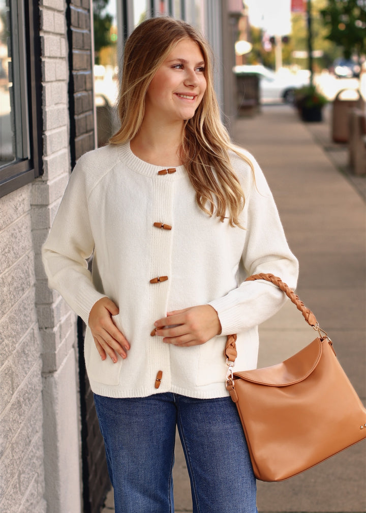 The Tatum Wood Button-Up Cardigan