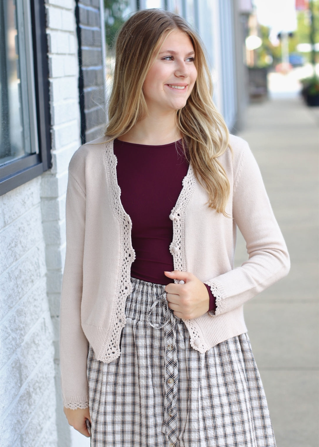 Long Sleeve Crew Neck Top in Raisin