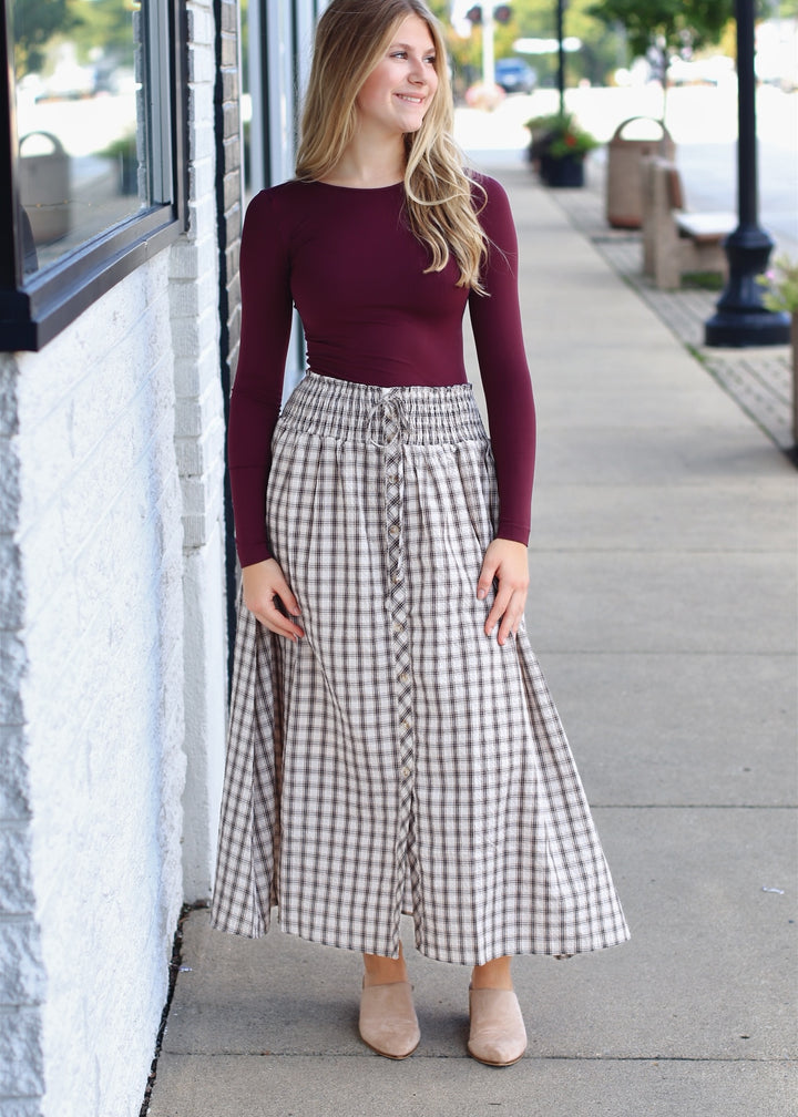 Long Sleeve Crew Neck Top in Raisin