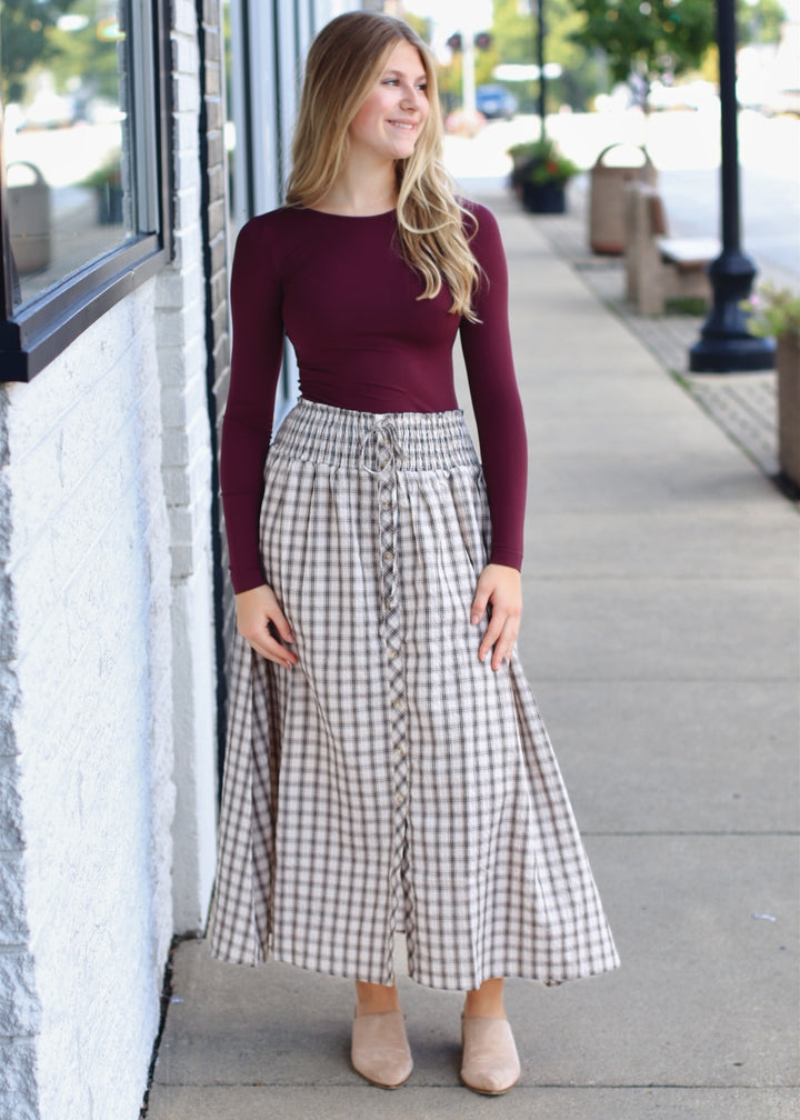 Long Sleeve Crew Neck Top in Raisin