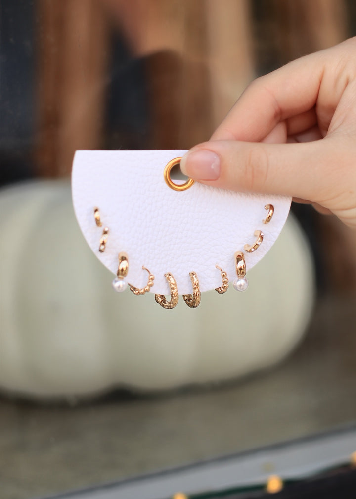Pearl And Hammered Mini Hoop Earring Set