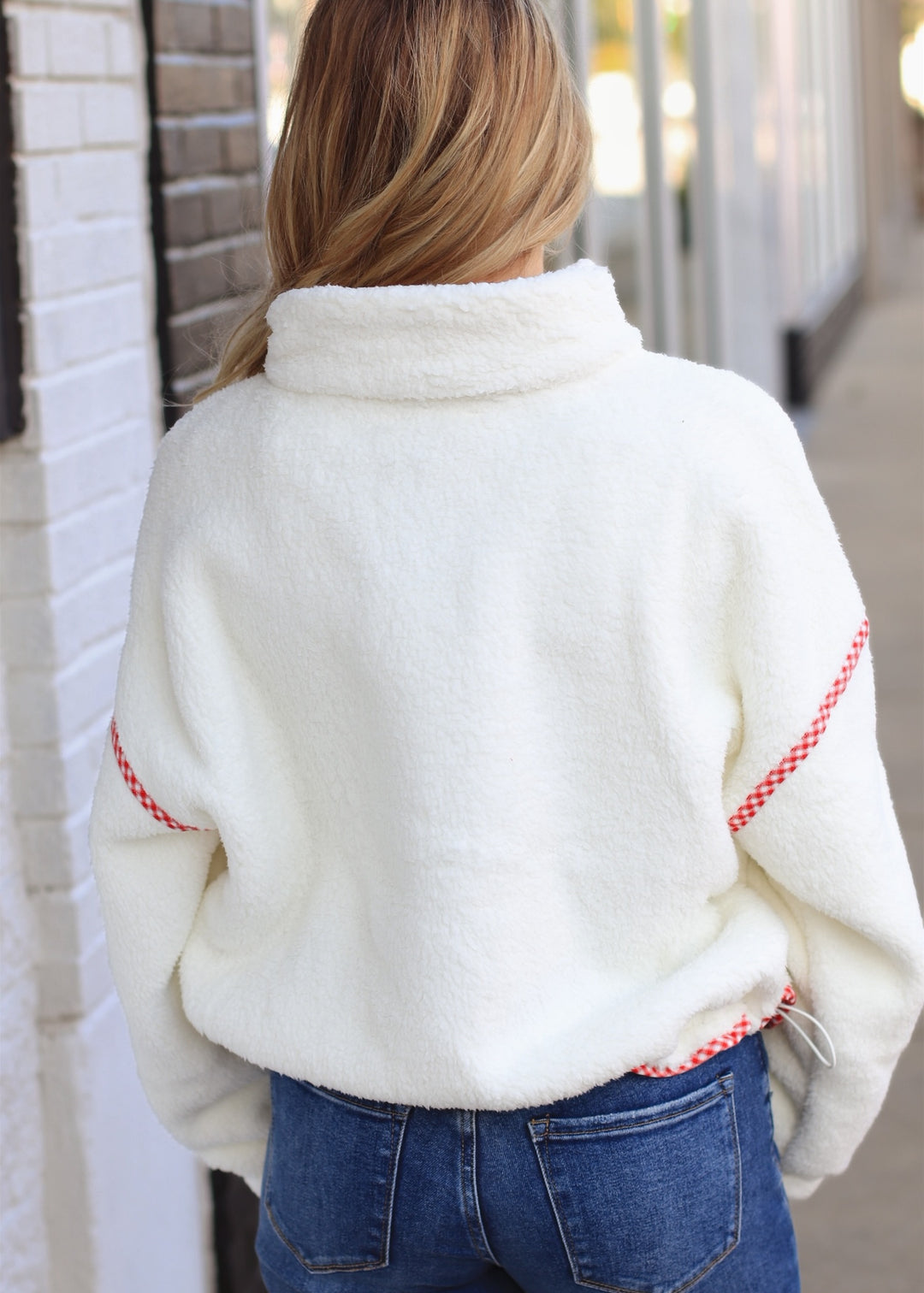 True Red Trim Sherpa Half Zip Pullover