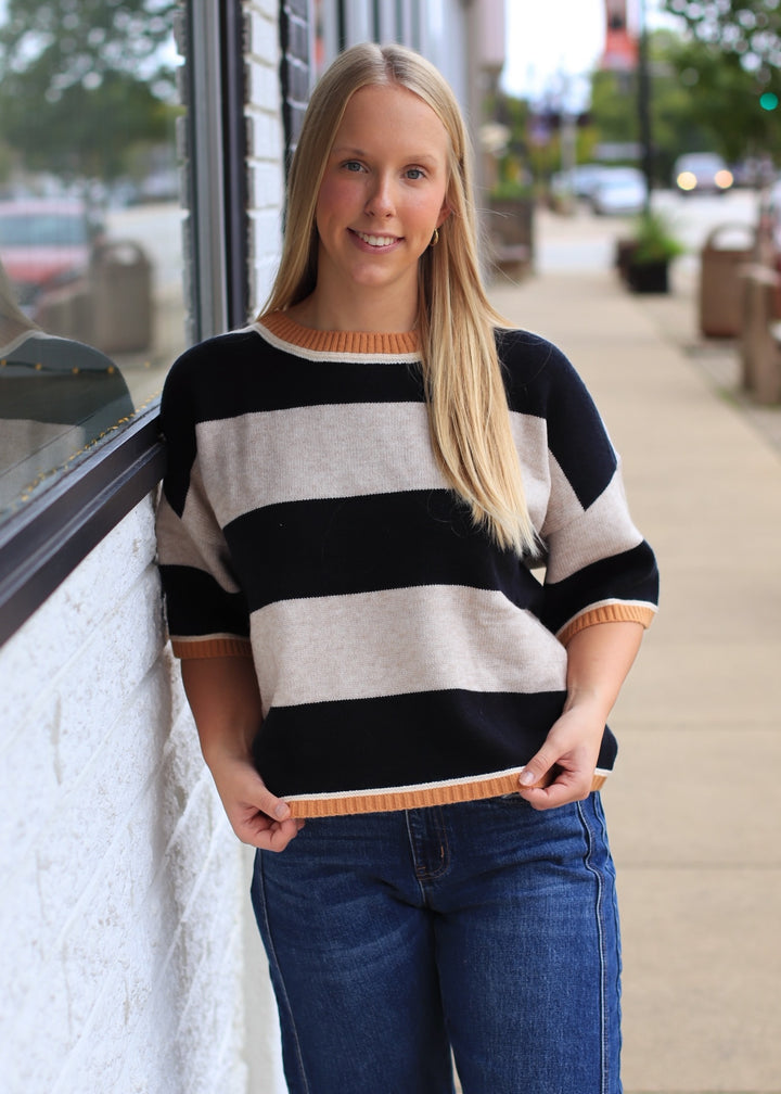 The Oatmeal &amp;amp; Black Stripe Sweater