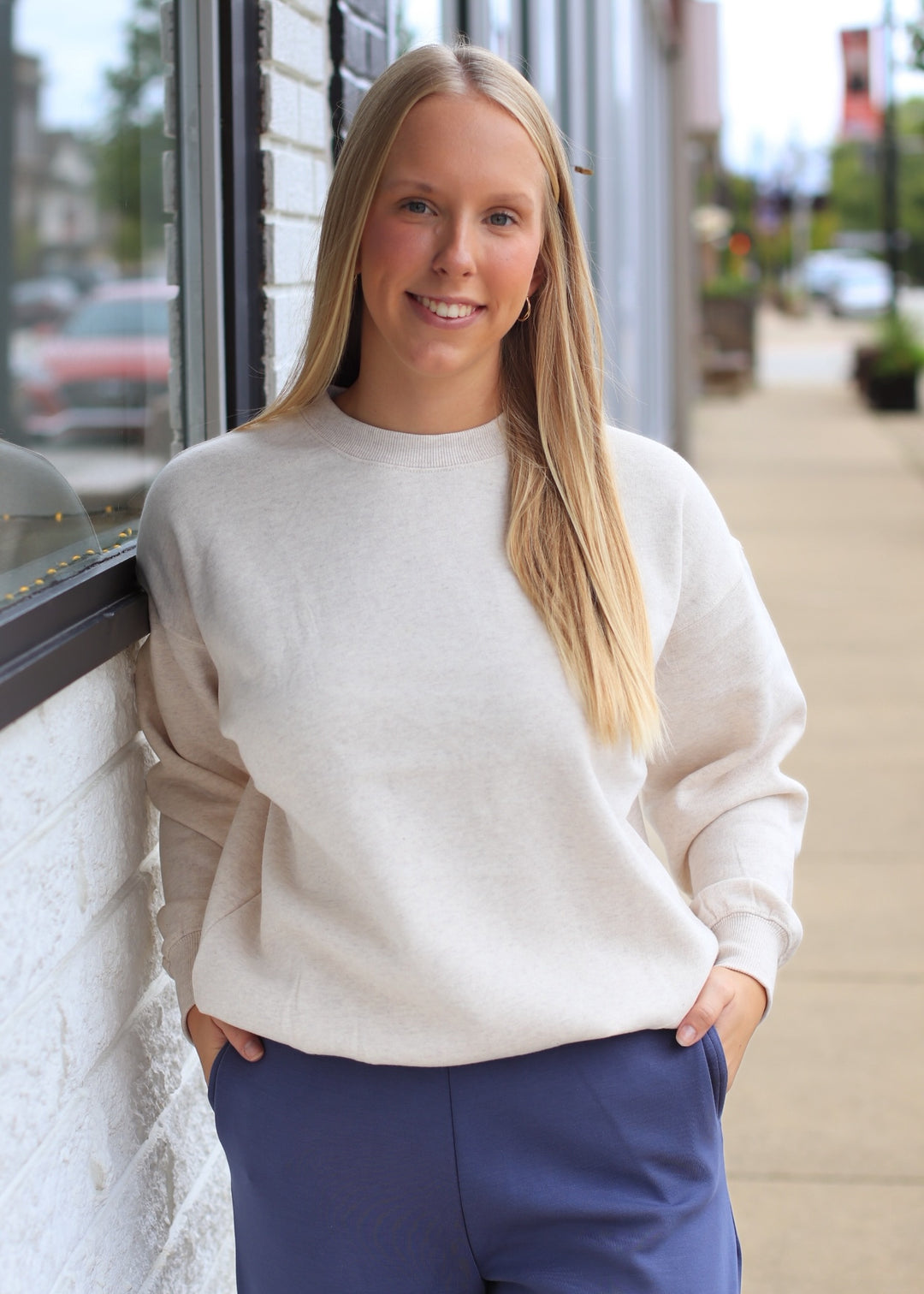 Oversized Crew Neck Sweatshirt in Natural