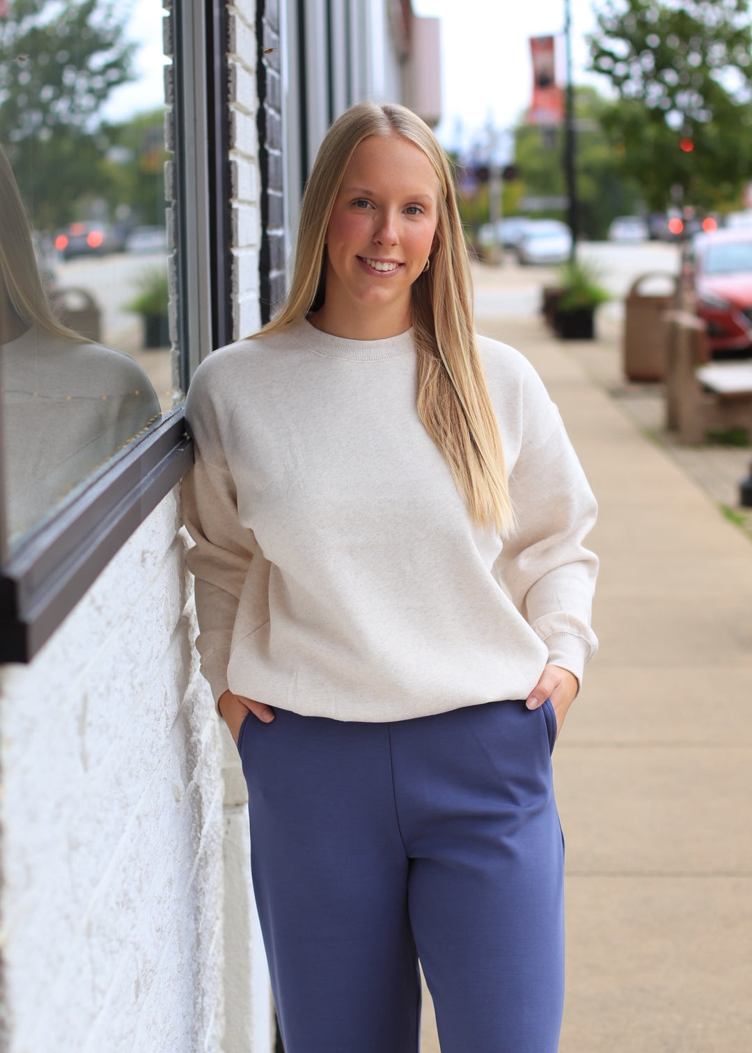 Oversized Crew Neck Sweatshirt in Natural