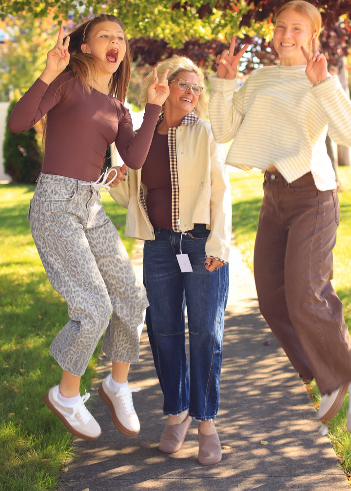 The Grey Leopard Drawstring Barrel Jeans