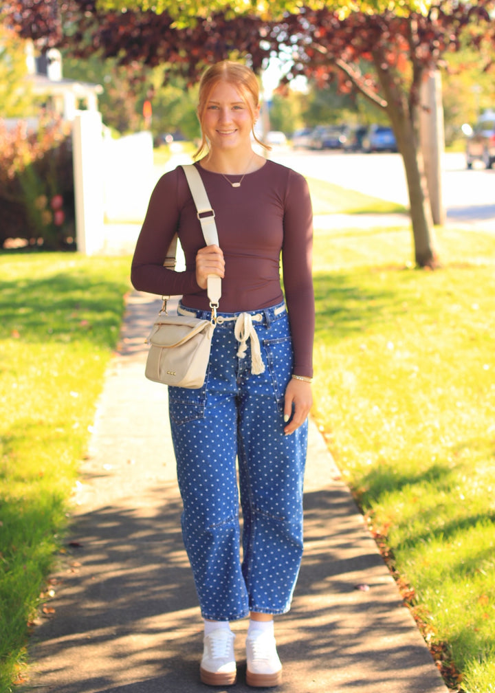 Polka Dot Denim Barrel Pants
