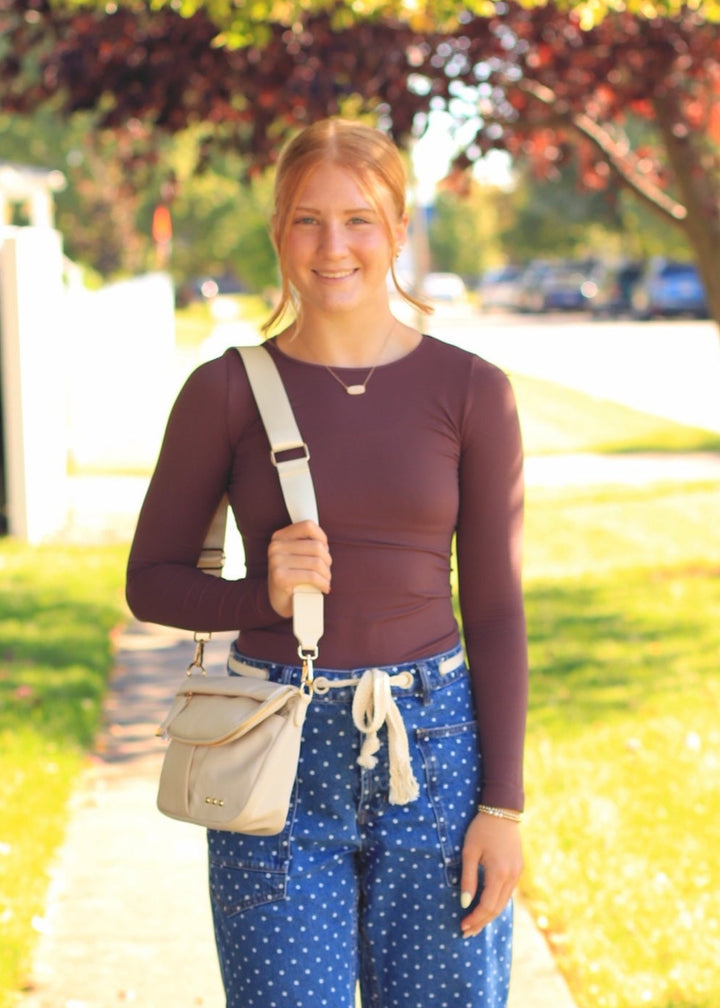 Long Sleeve Crew Neck Top in Fench Roast