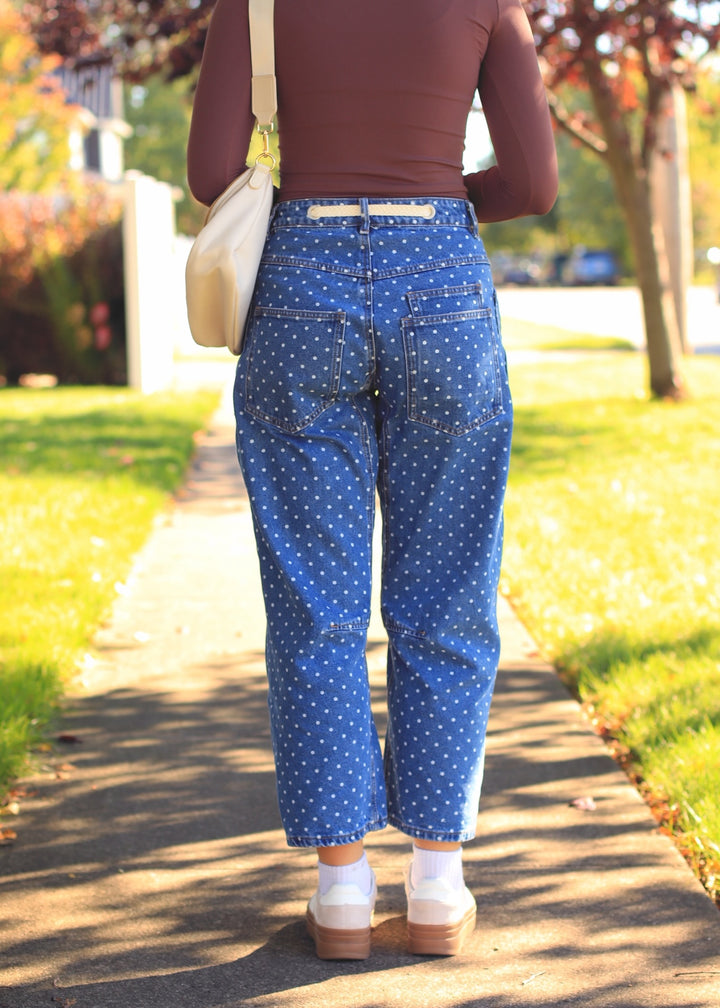Polka Dot Denim Barrel Pants