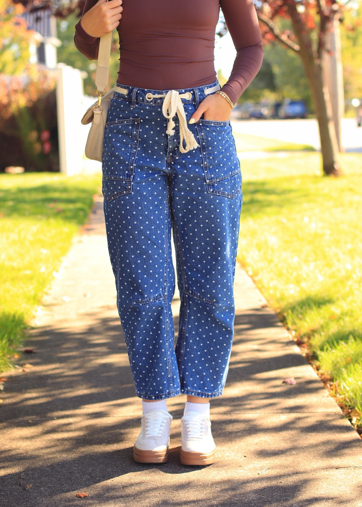 Polka Dot Denim Barrel Pants