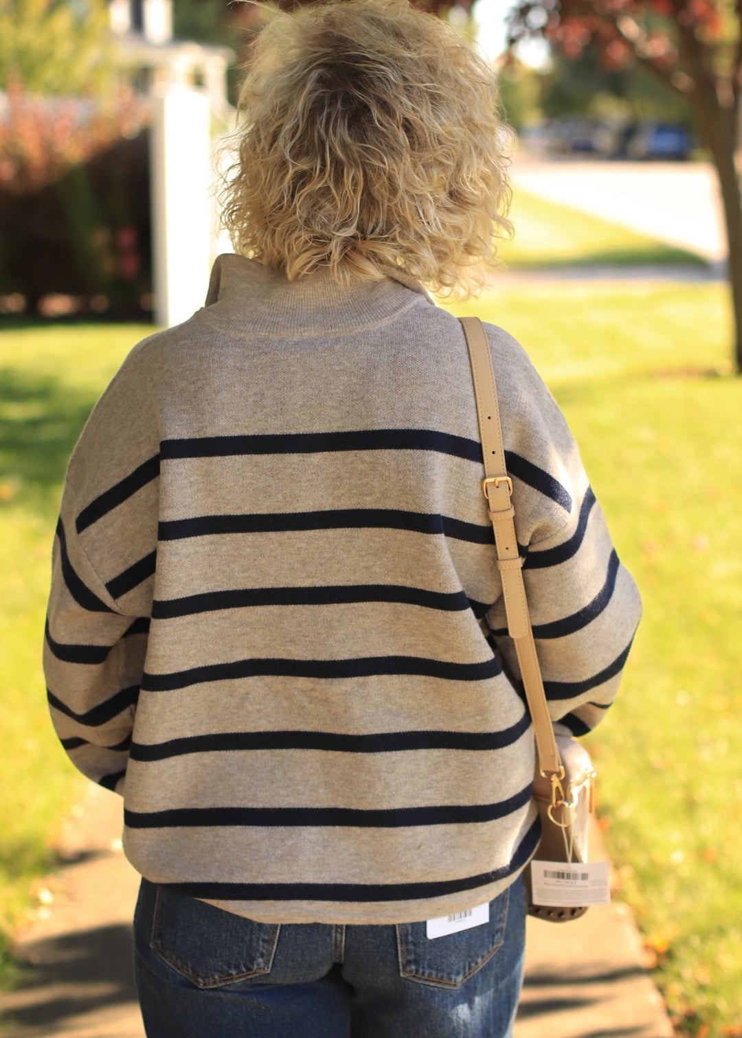 Mary Ann Striped Mock Neck Zip-Up Sweater
