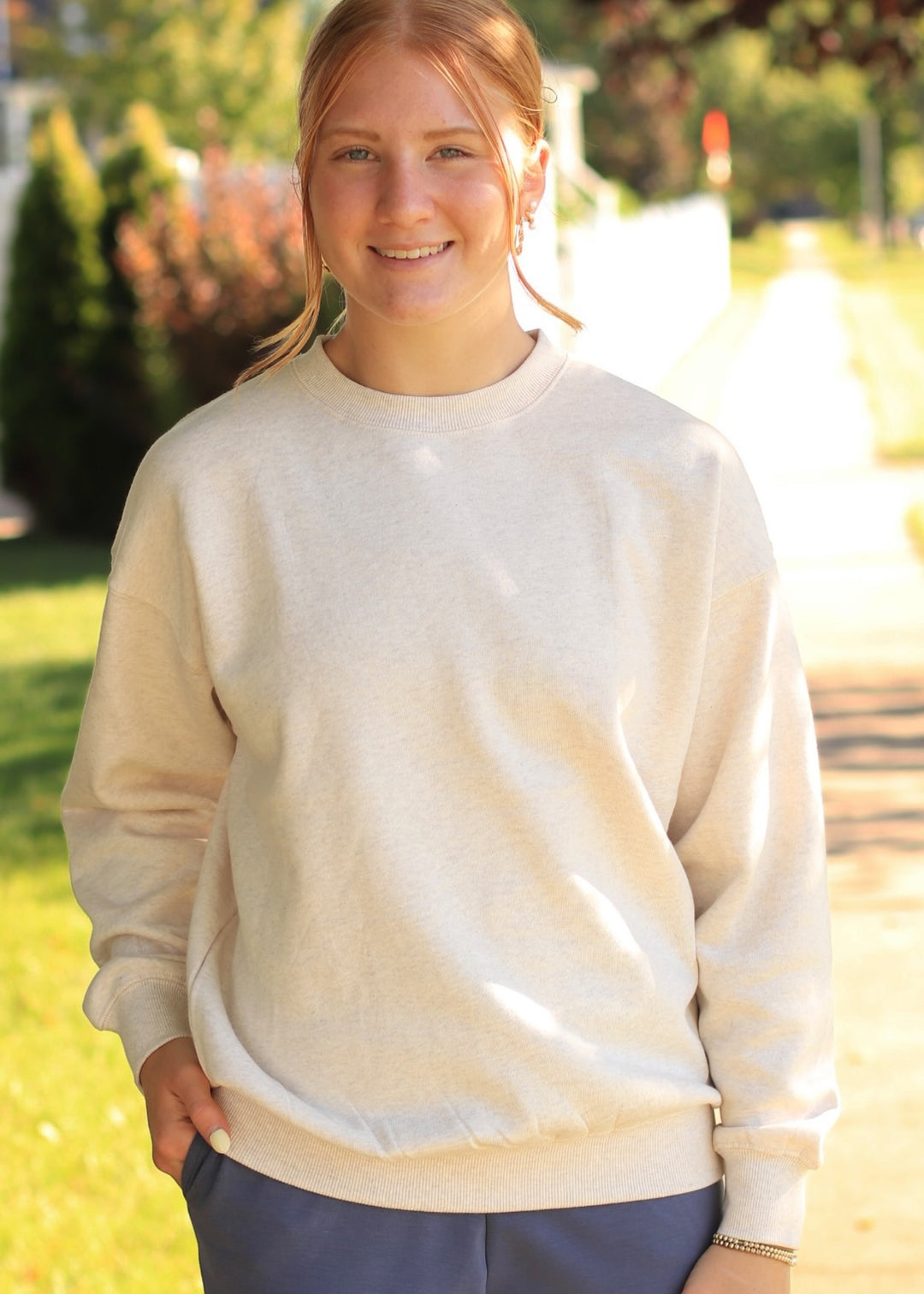 Oversized Crew Neck Sweatshirt in Natural