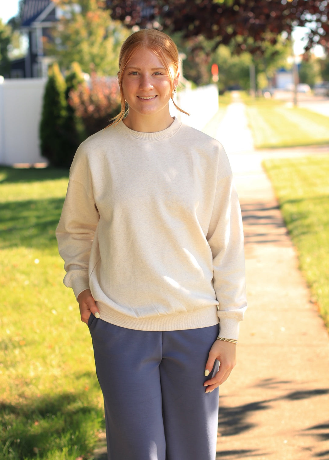 Oversized Crew Neck Sweatshirt in Natural