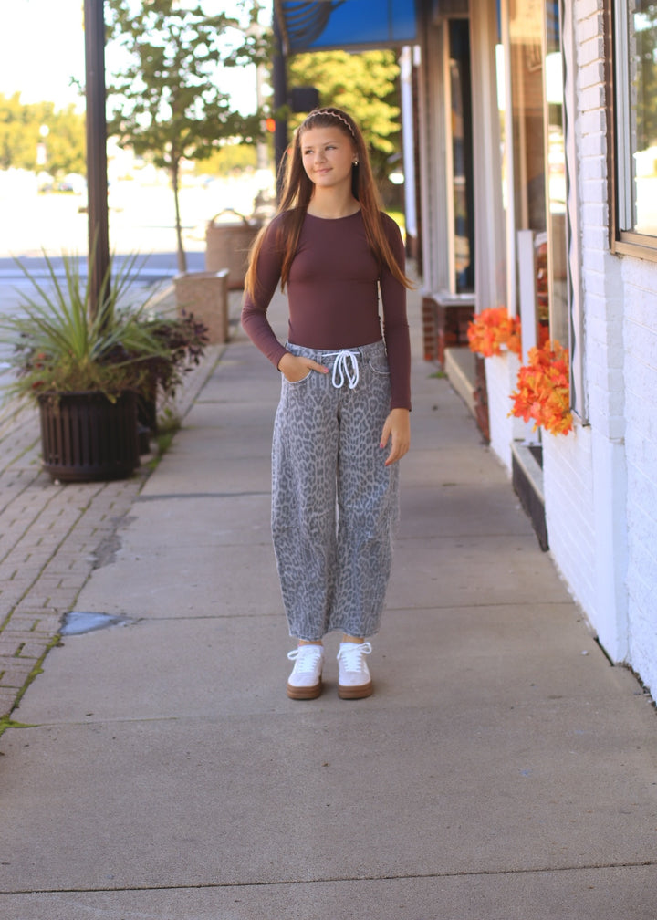 The Grey Leopard Drawstring Barrel Jeans