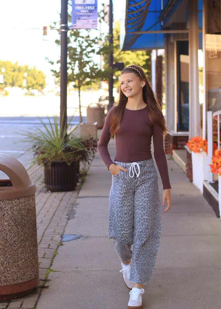 The Grey Leopard Drawstring Barrel Jeans
