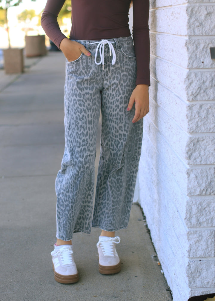 The Grey Leopard Drawstring Barrel Jeans