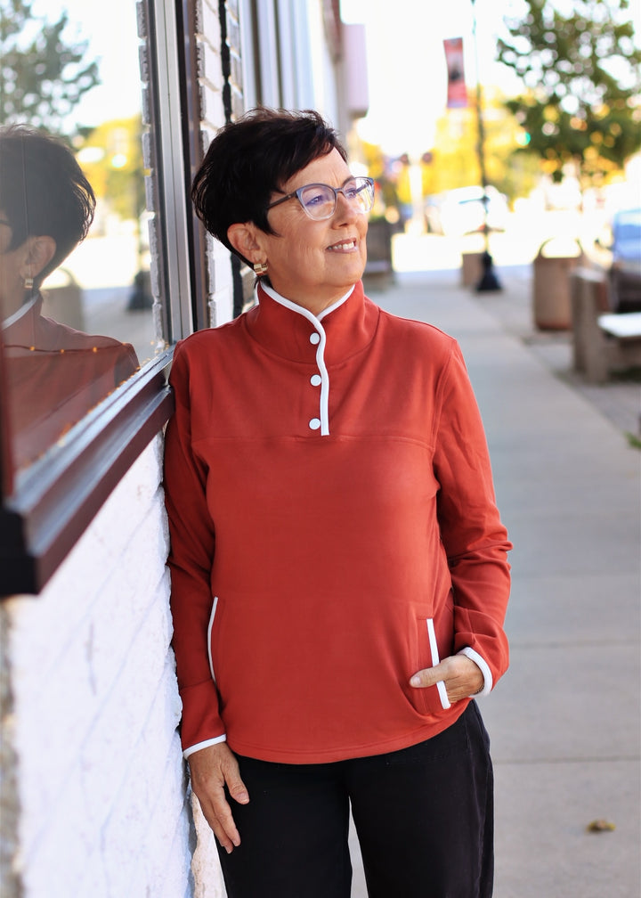 Rust Half-Snap Fleece Pullover