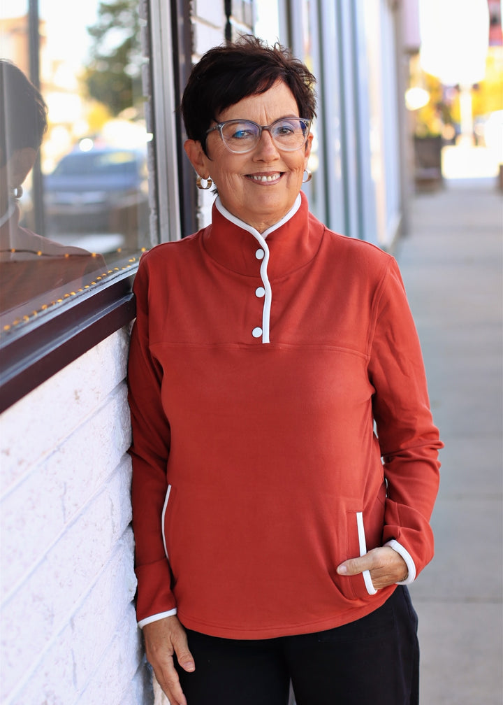 Rust Half-Snap Fleece Pullover